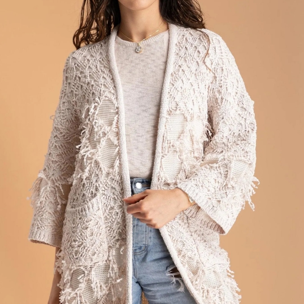 Anthropologie NWT Akemi & Kim O/S Creme open "shag" cardigan